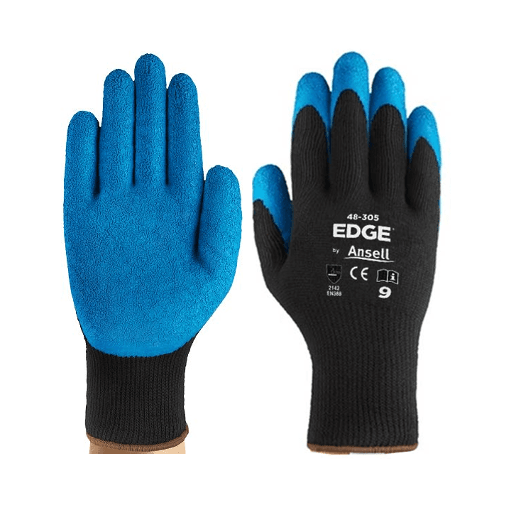 Ansell Ansell EDGE 48-305 Granulated Natural Latex Coated Polyester Gloves – Black/Blue