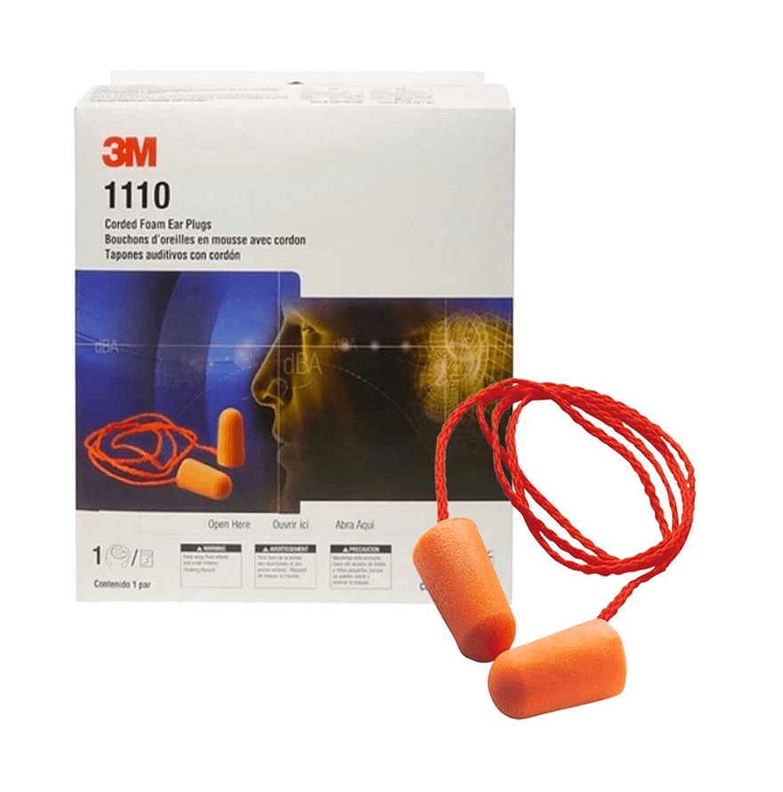 3M 3M 1110 Earplugs Corded – Disposable Soft Foam Hearing Protection, 29dB NRR, Tapered Hypoallergenic Design, 100 Pair/Box