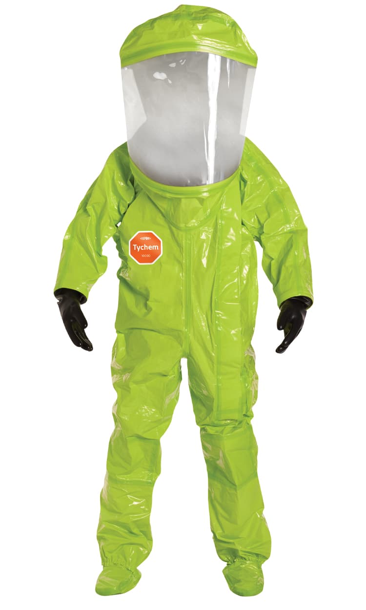 Tyvek DuPont™ Tychem® 10000 Encapsulated Level A Suit, Expanded Back, Front Entry, Extra-Wide, Anti-Fog, Three-Layer Faceshield