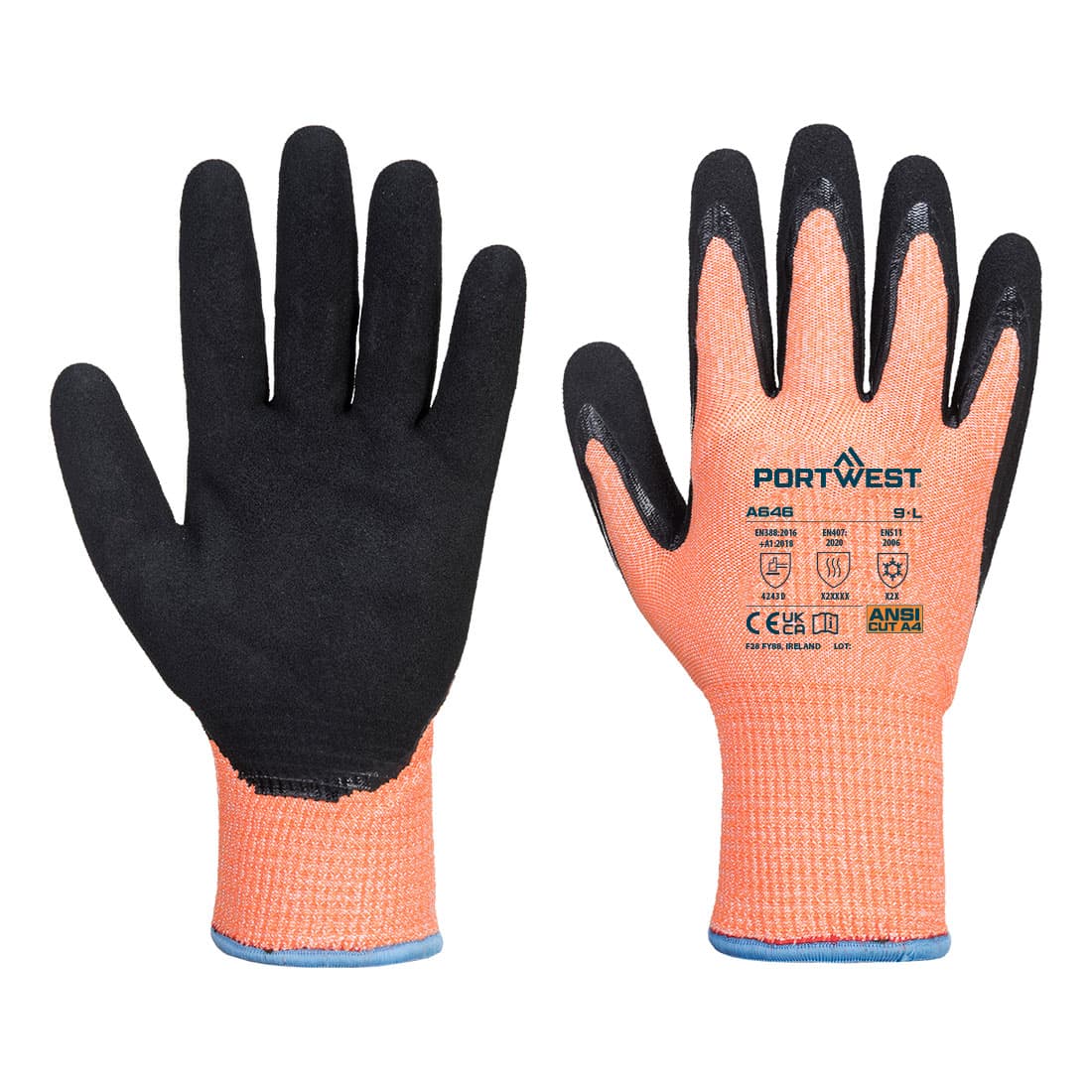 Portwest Portwest A646 – Cut D13 Nitrile Viz-Tex Cold Glove Orange/Black