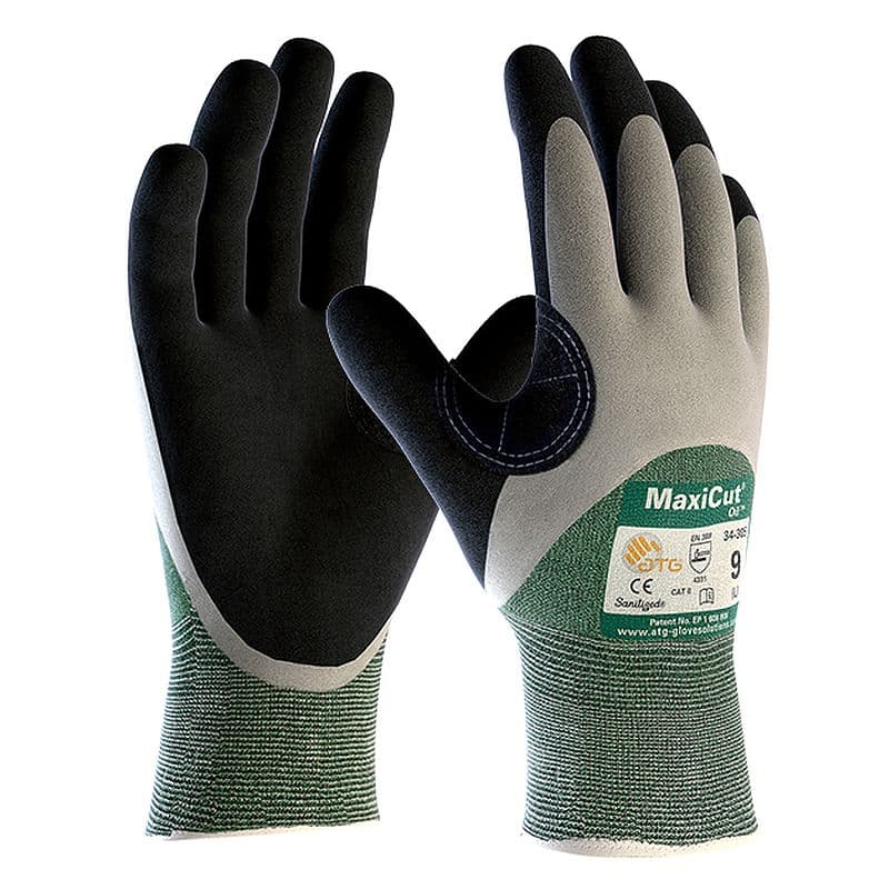 ATG Golves Solutions ATG MaxiCut Oil 34-305 Oil Resistant Level 3 Cut Resistant 3/4 Coated Grip Gloves