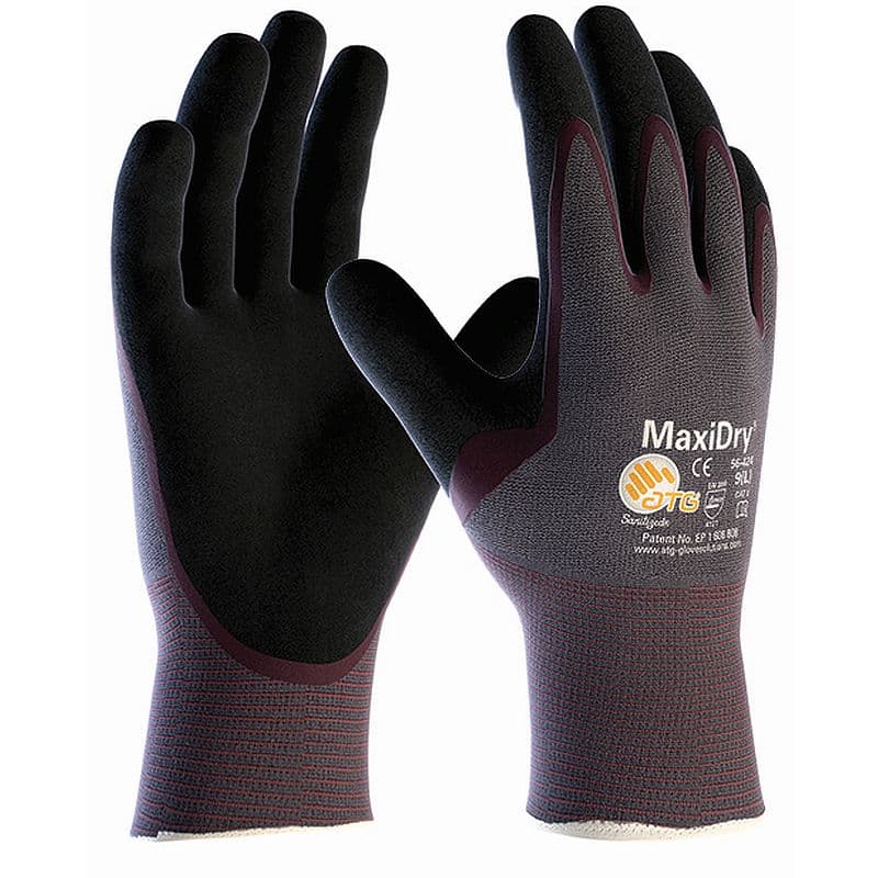 ATG Golves Solutions ATG MaxiDry 56-424 Lightweight Nitrile-Coated Oil-Resistant Grip Gloves