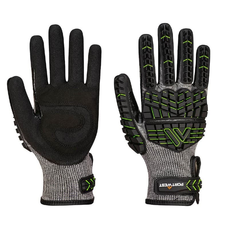 Portwest Portwest A755 VHR15 Nitrile Foam Padded Impact Gloves (Black/Green)