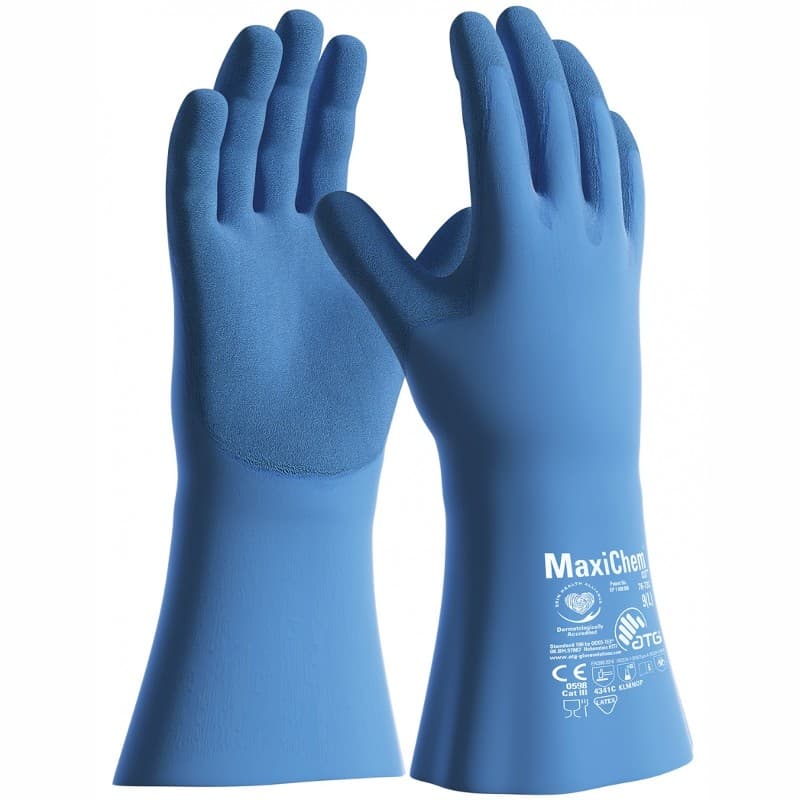 ATG Golves Solutions ATG MaxiChem 76-733 Chemical and Cut Resistant Gauntlets (Blue)